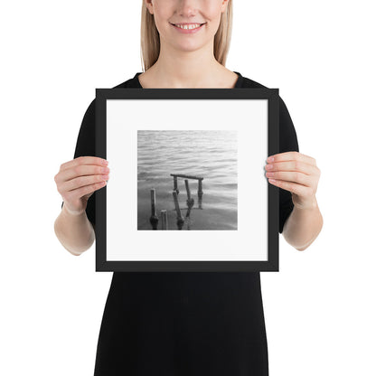 Decayed Pier (B&W) - Framed Matte Paper Poster, Black, Front View