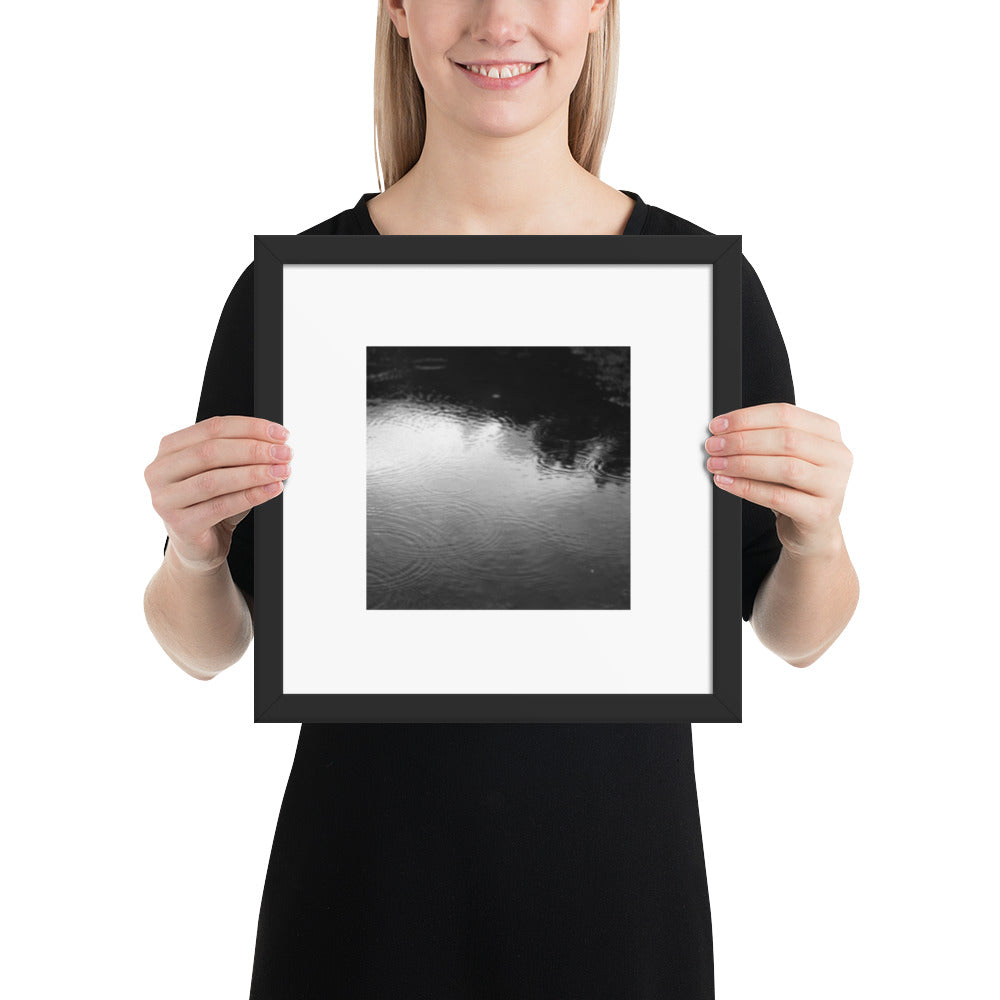 Ripples in Puddle B and W Framed Matte Paper Poster Black