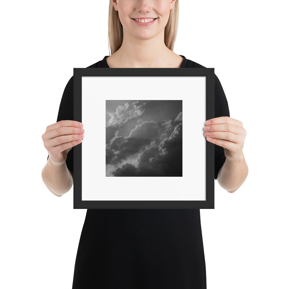 Light Rays through Clouds (B&W) - Framed Matte Paper Poster Black