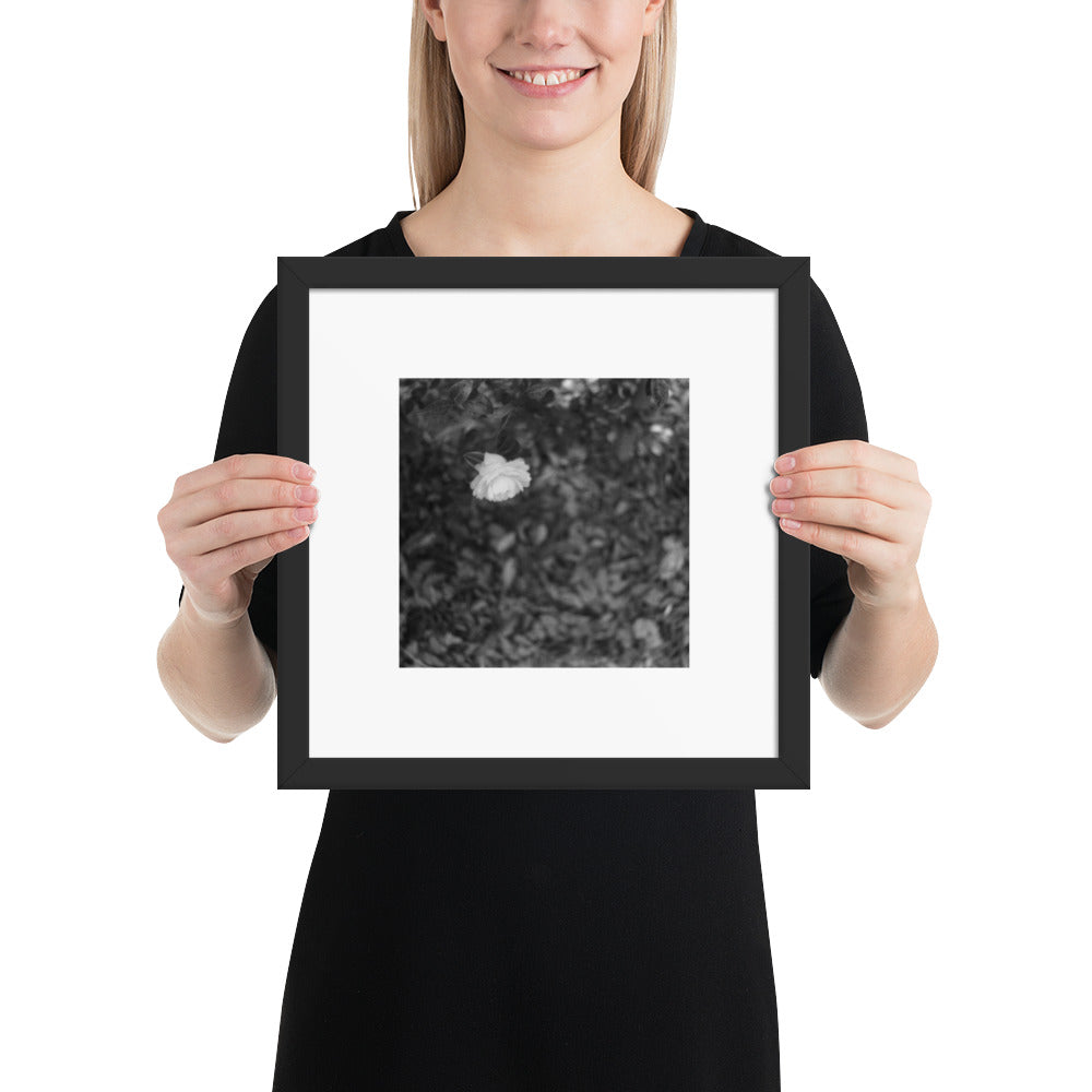 【Black Frame】
Minimalist mode style framed matte paper poster with a 'Camellia Flower' black and white photo print and a black frame / モードストリート系フレーム付きポスター（ブラックフレーム）、「カメリア（椿）」のモノクロ写真プリント（壁掛けアート）