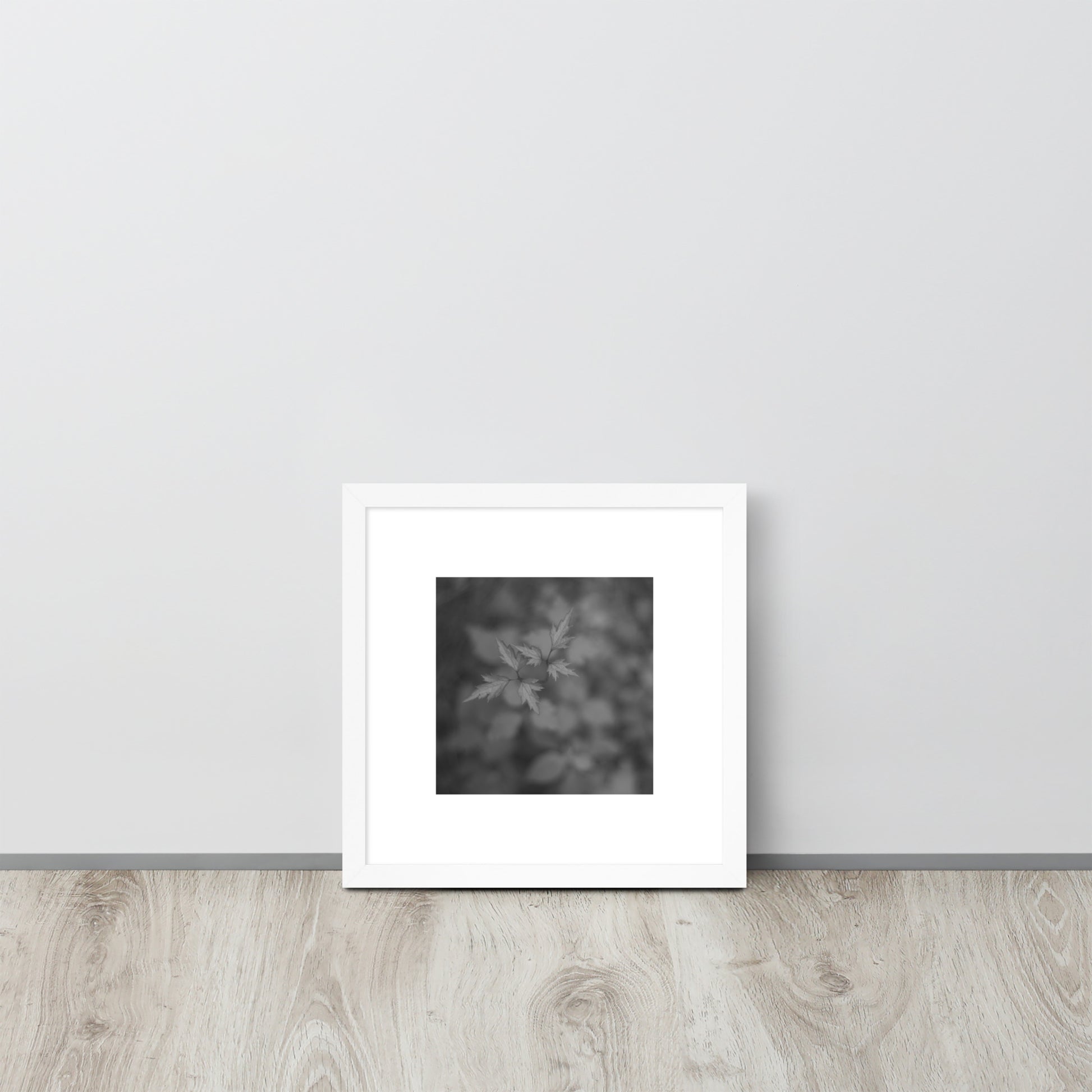 Botanical Plant B&W Art – Framed Matte Poster, White Frame, Front View
