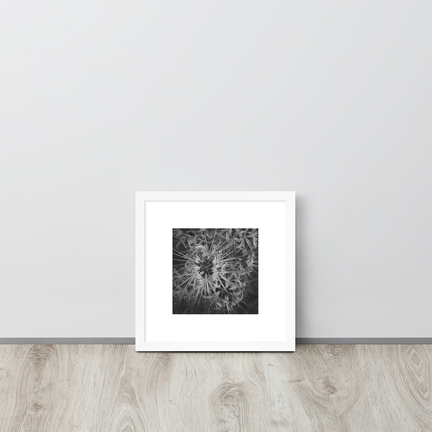 Red Spider Lily B&W Art – Framed Poster, White Frame, Front View