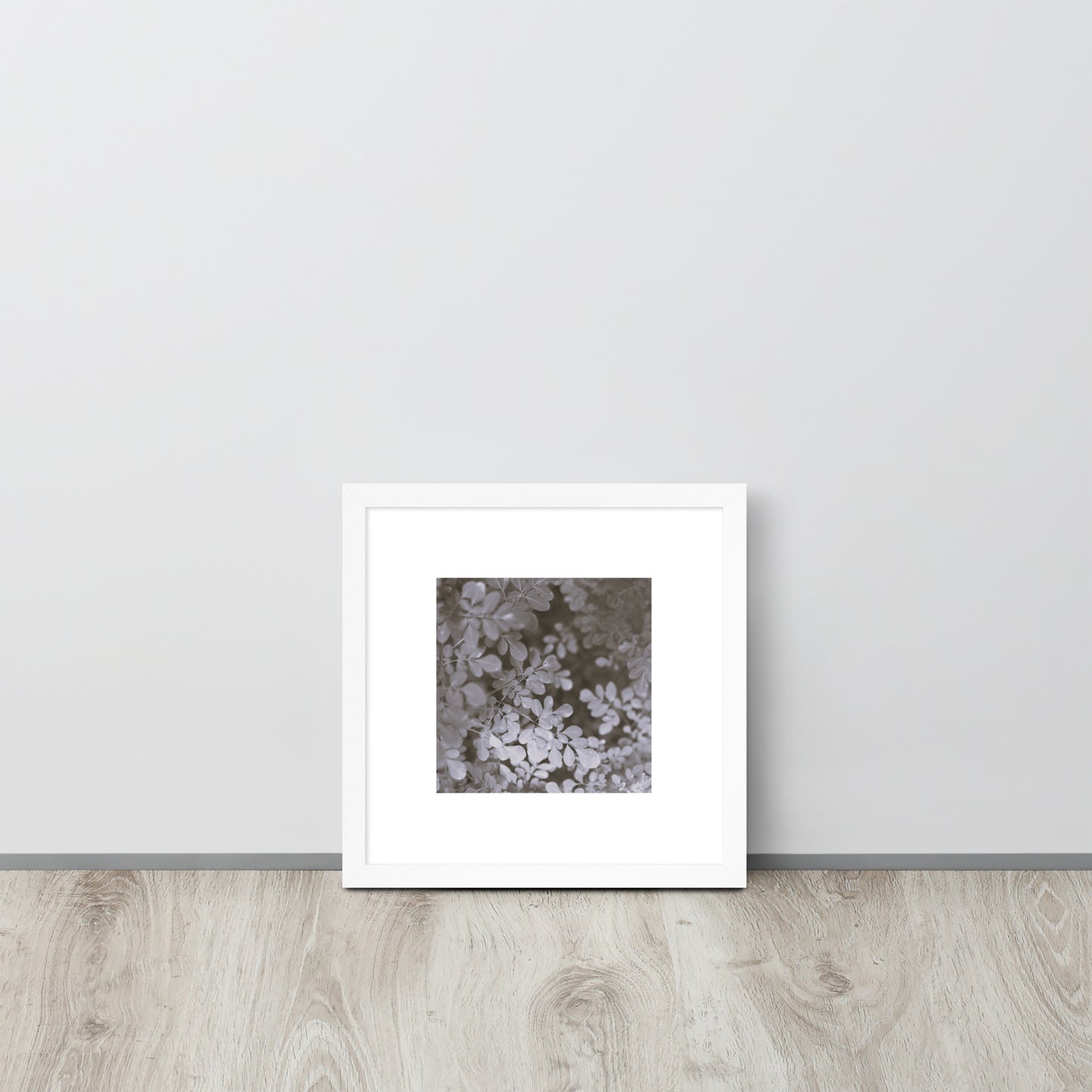 Matsukazesou Botanical B&W Art – Framed Matte Paper Poster, White Frame, Front View