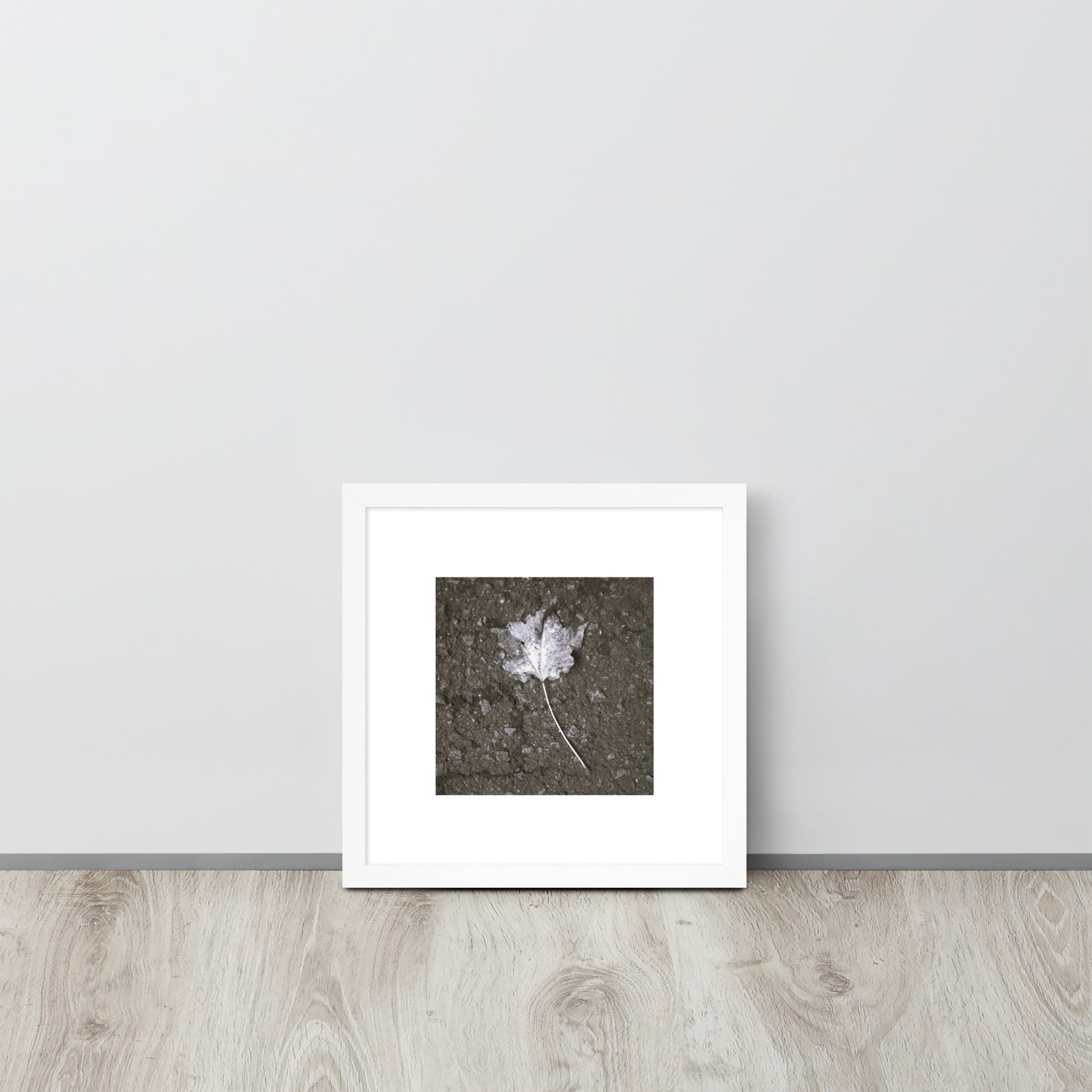 Maple Leaf Botanical B&W Art – Framed Matte Paper Poster, White Frame, Front View