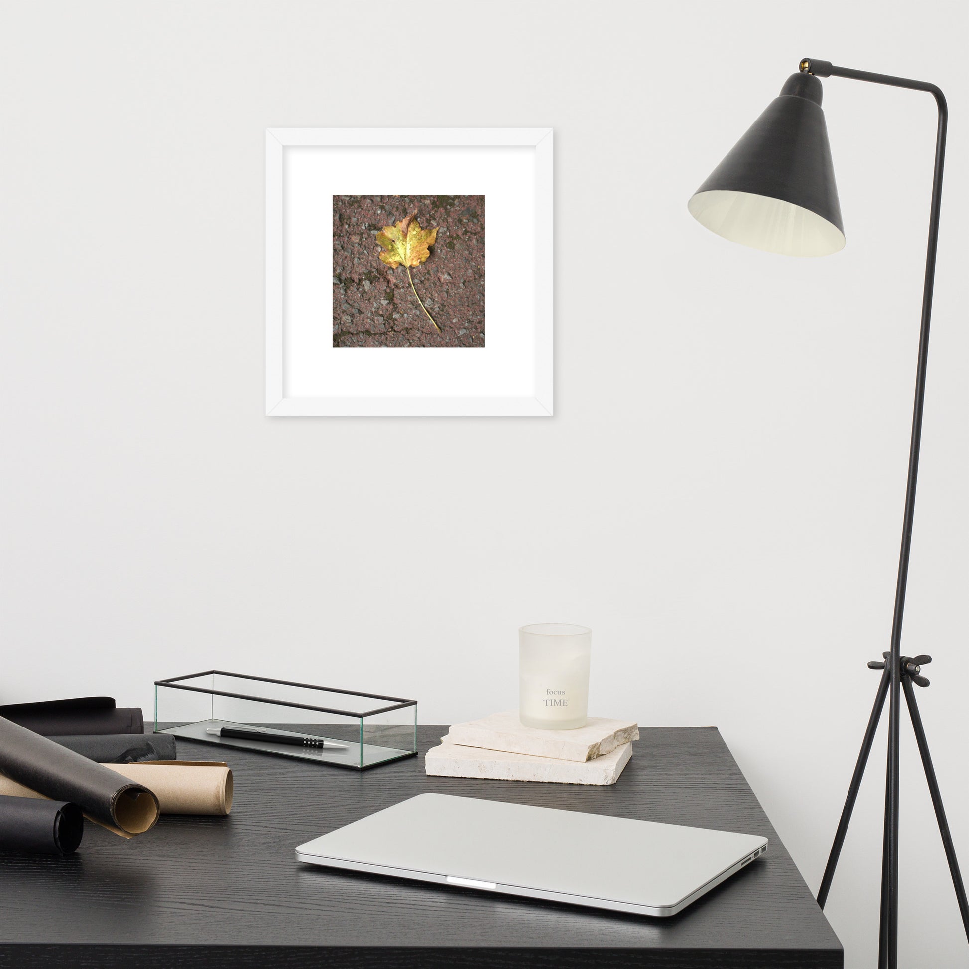 Maple Leaf Botanical Art – Framed Matte Paper Poster, White Frame, Front View