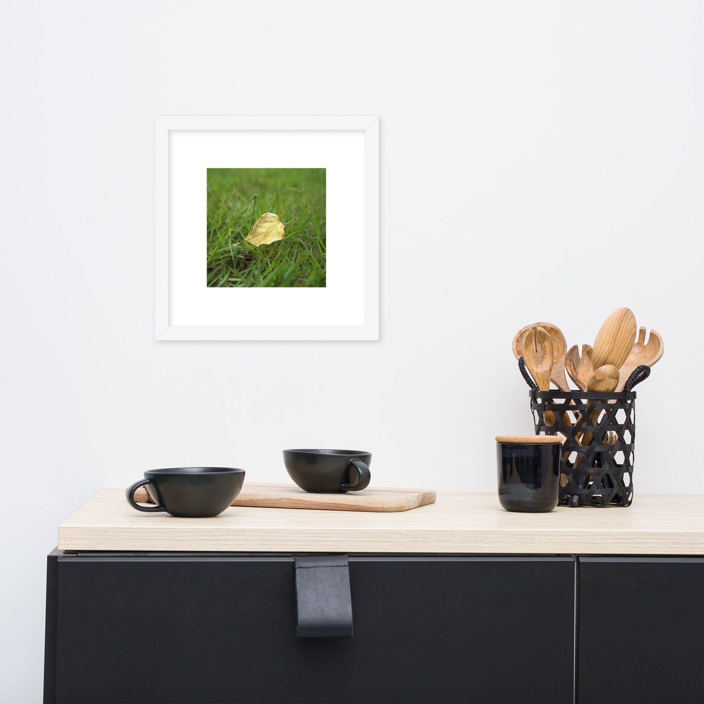 Yellow Fallen Leaf Botanical Art – Framed Matte Paper Poster, White Frame, Front View