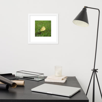 Yellow Fallen Leaf Botanical Art – Framed Matte Paper Poster, White Frame, Front View