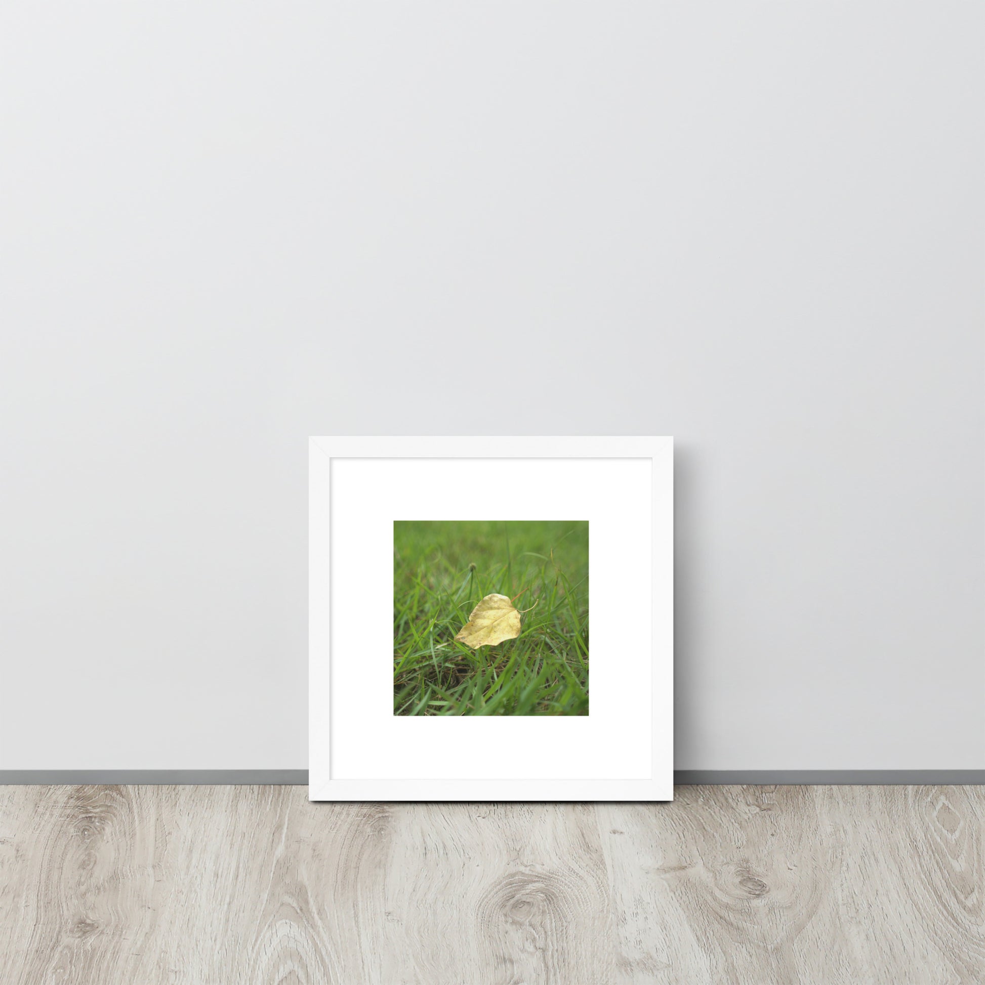 Yellow Fallen Leaf Botanical Art – Framed Matte Paper Poster, White Frame, Front View