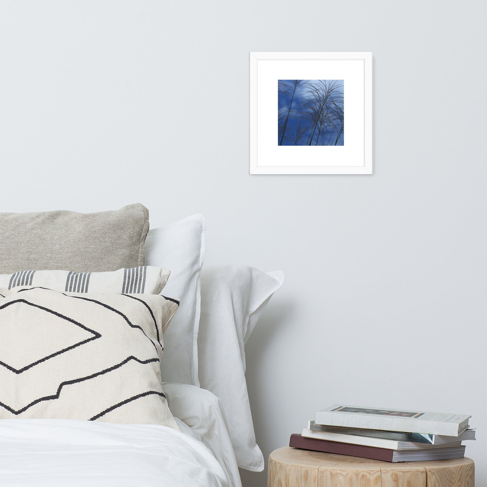 Silver Grass Cluster Botanical Art – Framed Matte Paper Poster, White Frame, Front View