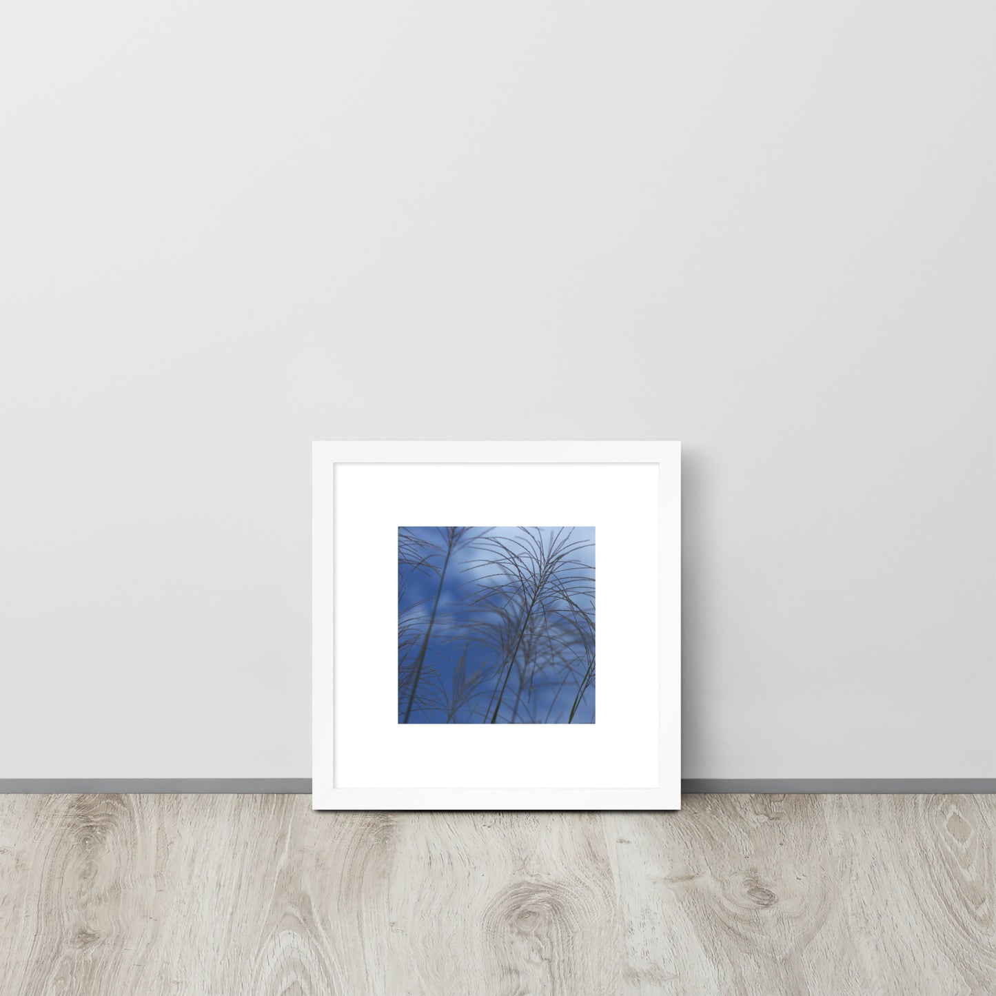 Silver Grass Cluster Botanical Art – Framed Matte Paper Poster, White Frame, Front View