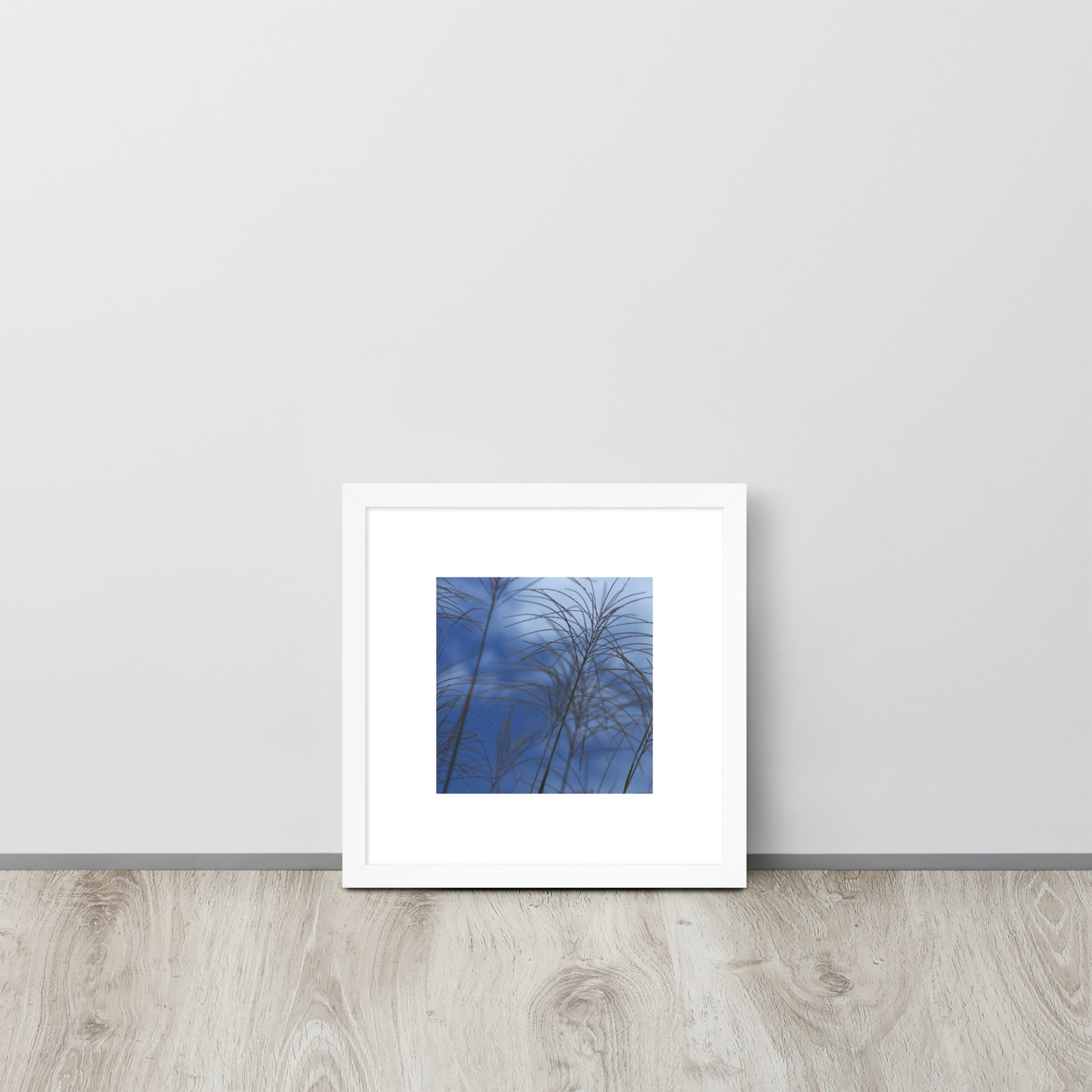 Silver Grass Cluster Botanical Art – Framed Matte Paper Poster, White Frame, Front View