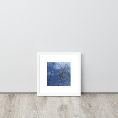 Silver Grass Cluster Botanical Art – Framed Matte Paper Poster, White Frame, Front View