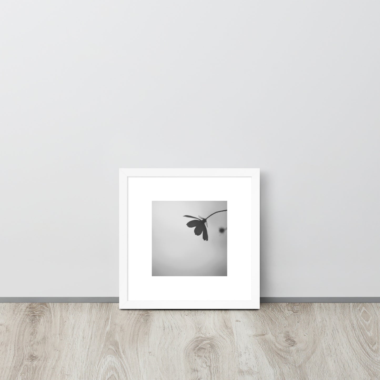 Cosmos Flower Botanical B&W Art – Framed Matte Paper Poster, White Frame, Front View
