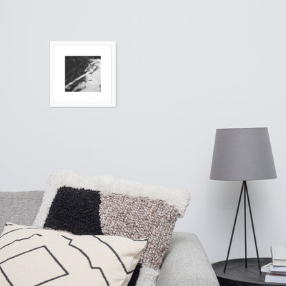 River Surface Botanical B&W Art – Framed Matte Paper Poster, White Frame, Front View