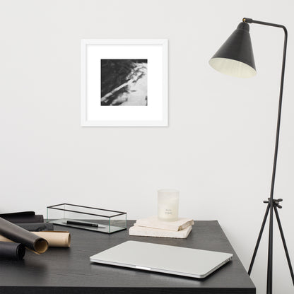 River Surface Botanical B&W Art – Framed Matte Paper Poster, White Frame, Front View