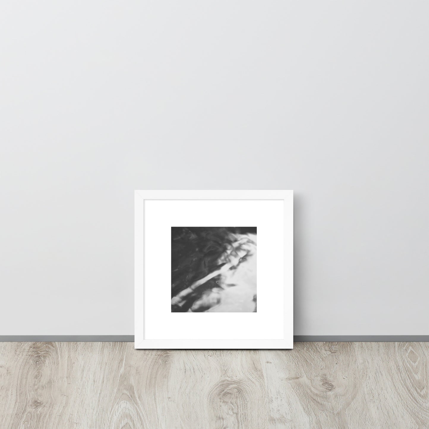 River Surface Botanical B&W Art – Framed Matte Paper Poster, White Frame, Front View