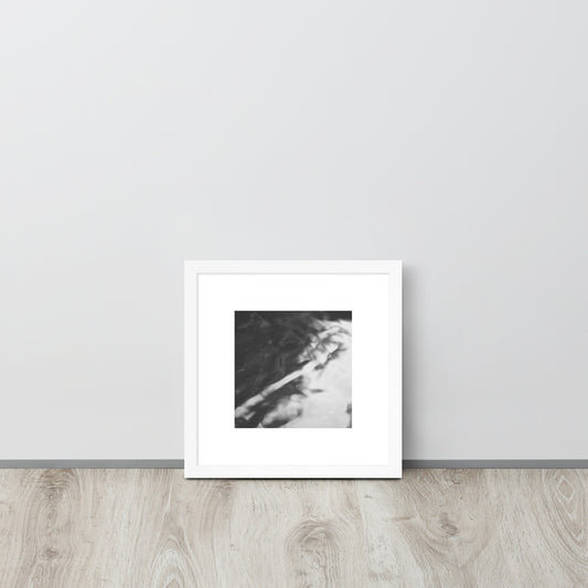 River Surface Botanical B&W Art – Framed Matte Paper Poster, White Frame, Front View