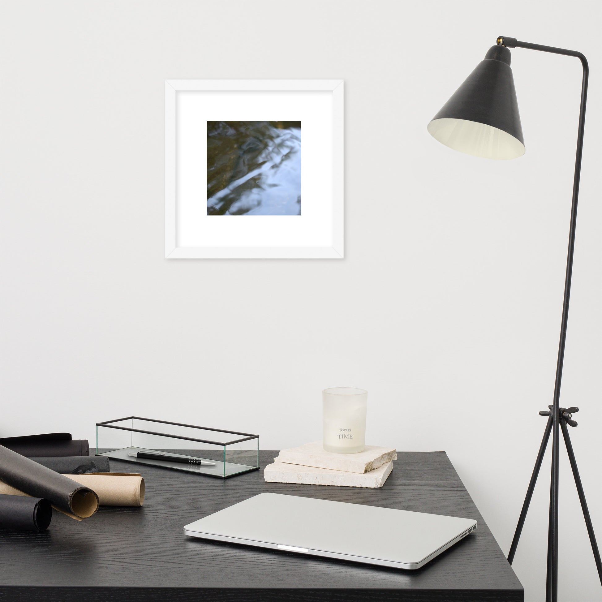 River Surface Botanical Art – Framed Matte Paper Poster, White Frame, Front View