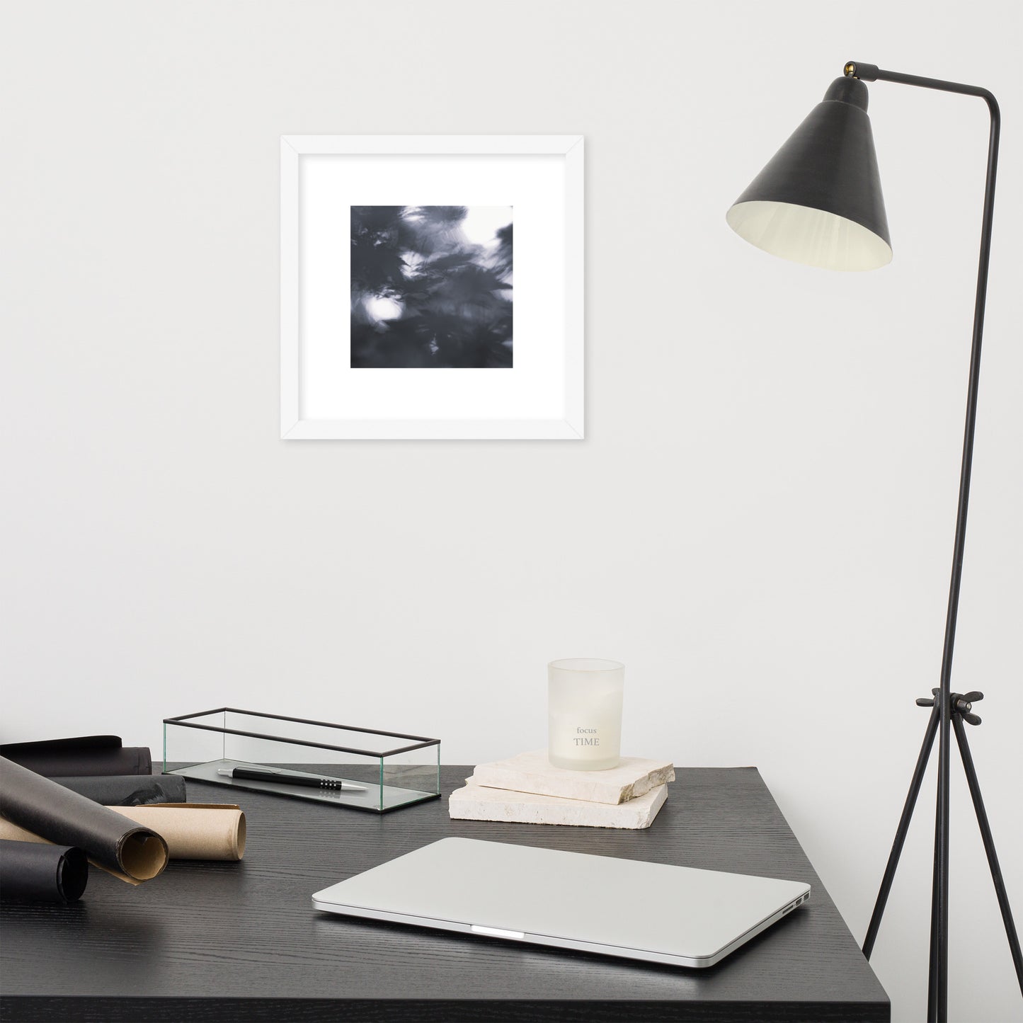 Maple Abstraction Botanical B&W Art – Framed Matte Paper Poster, White Frame, Front View