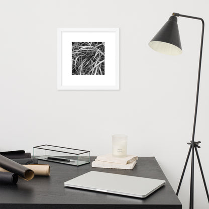 Weeds (B&W) Art – Framed Matte Paper Poster, White Frame, Angled View
