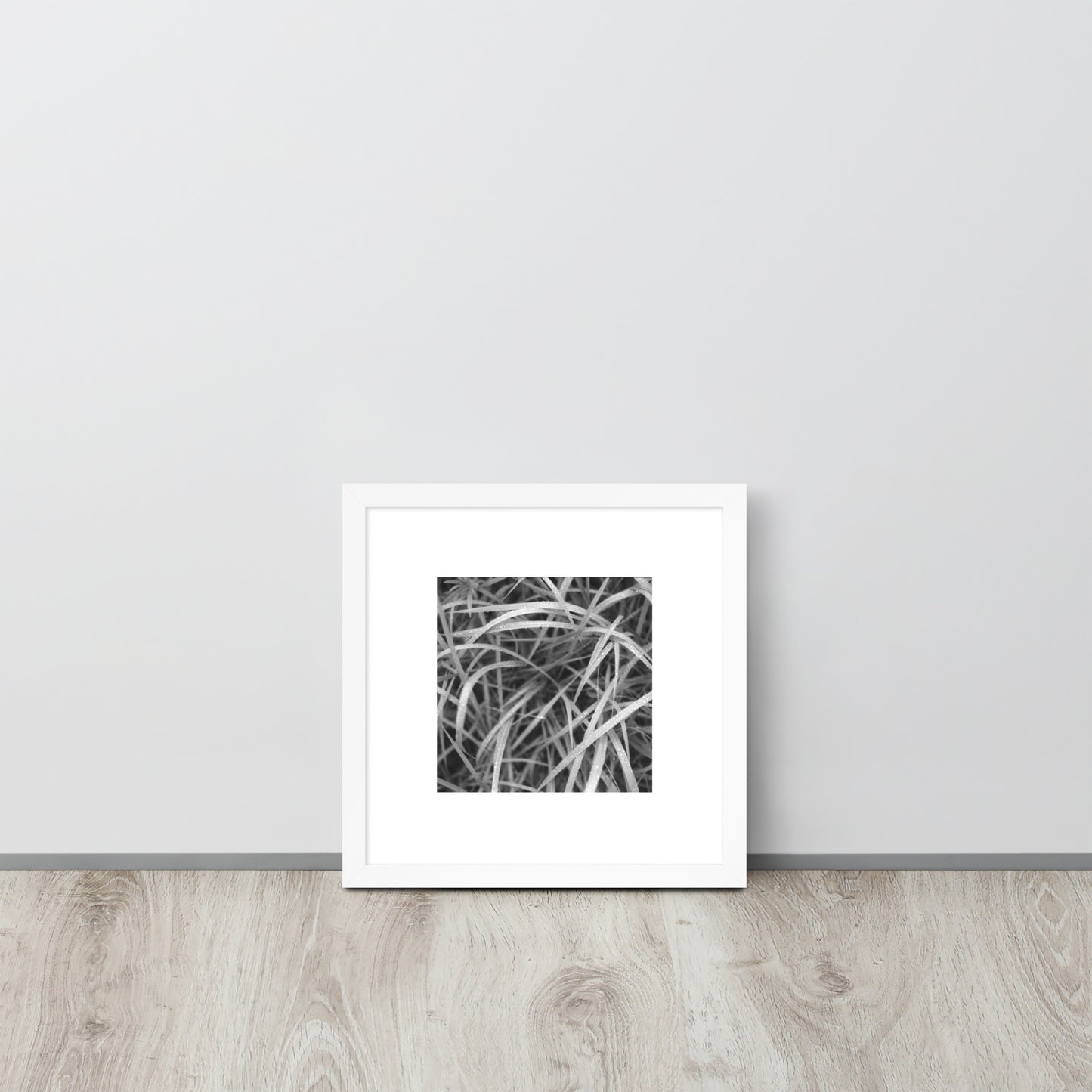 Weeds (B&W) Art – Framed Matte Paper Poster, White Frame, Angled View