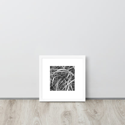 Weeds (B&W) Art – Framed Matte Paper Poster, White Frame, Angled View