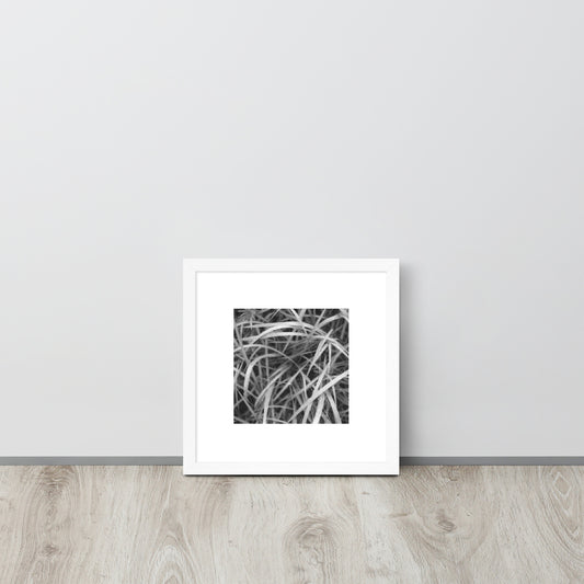 Weeds (B&W) Art – Framed Matte Paper Poster, White Frame, Angled View