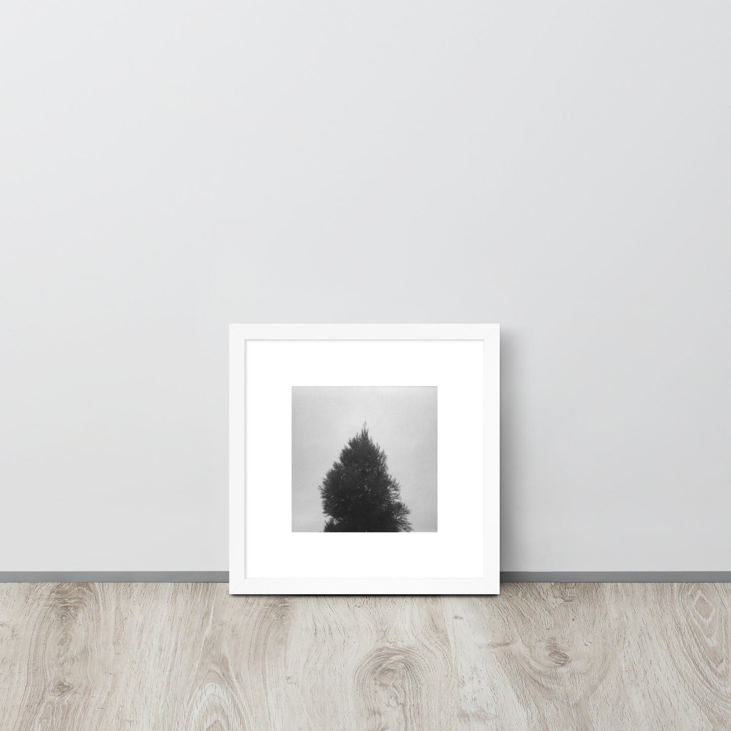 Fog and Trees (B&W) - Framed Matte Paper Poster, White, Front View