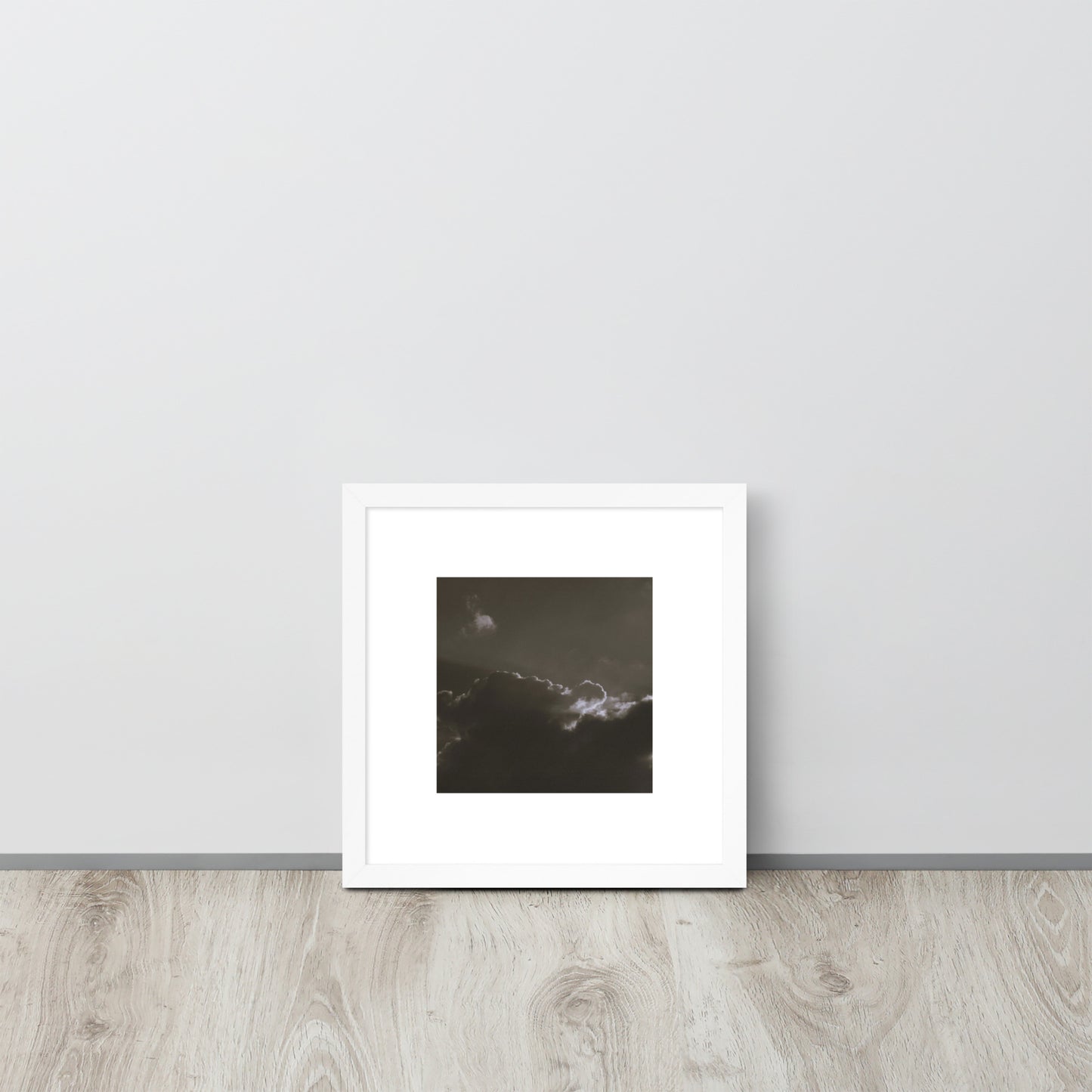Light Rays through Clouds (B&W) - Framed Matte Paper Poster, White, Front View