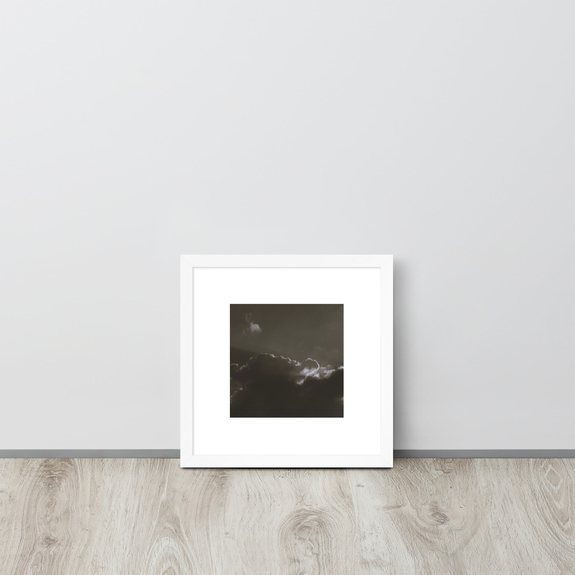 Light Rays through Clouds (B&W) - Framed Matte Paper Poster, White, Front View