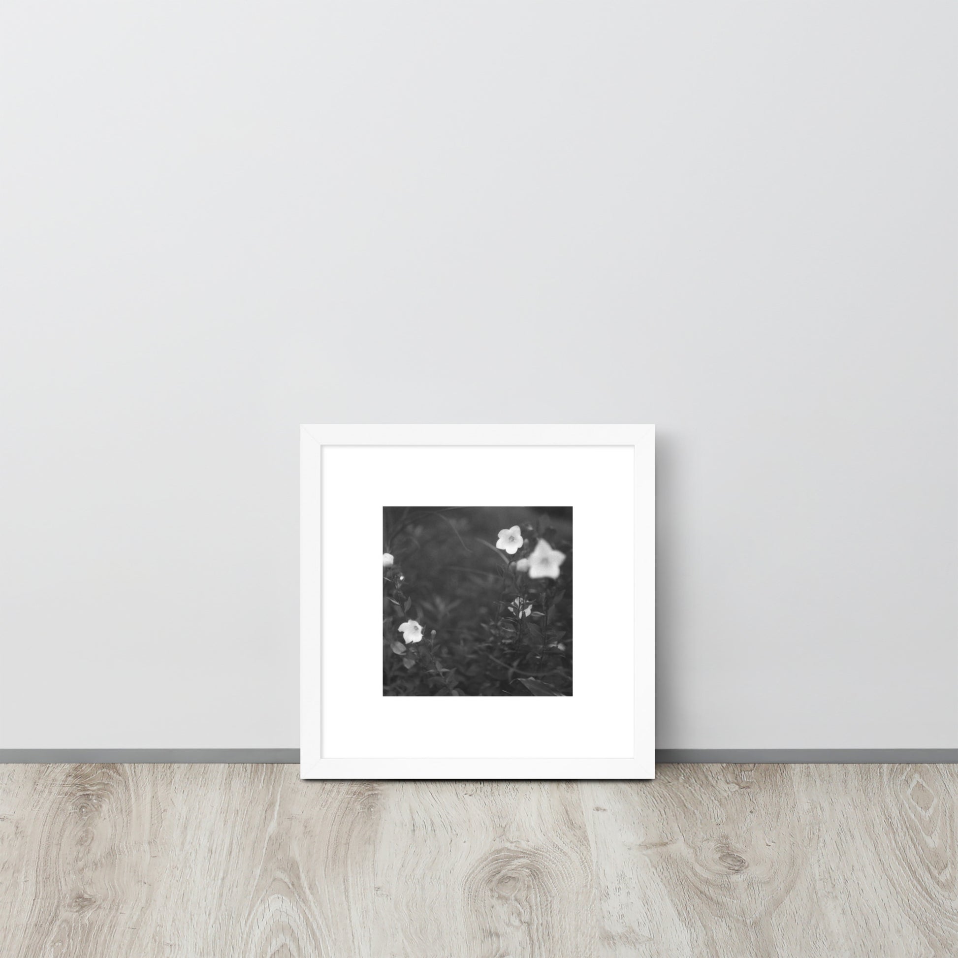 Balloon Flower (B&W) - Framed Matte Paper Poster, White, Front View