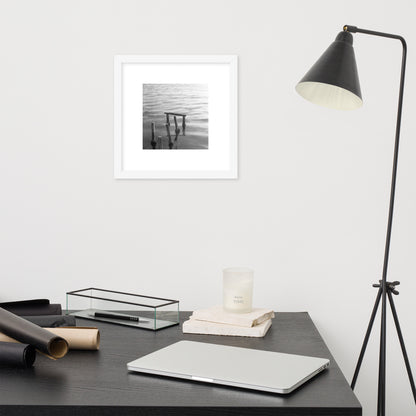 Decayed Pier (B&W) - Framed Matte Paper Poster, White, Front View