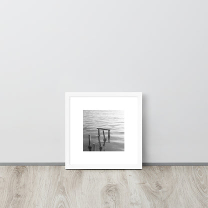 Decayed Pier (B&W) - Framed Matte Paper Poster, White, Front View