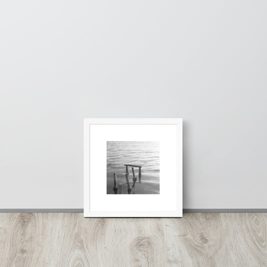 Decayed Pier (B&W) - Framed Matte Paper Poster, White, Front View
