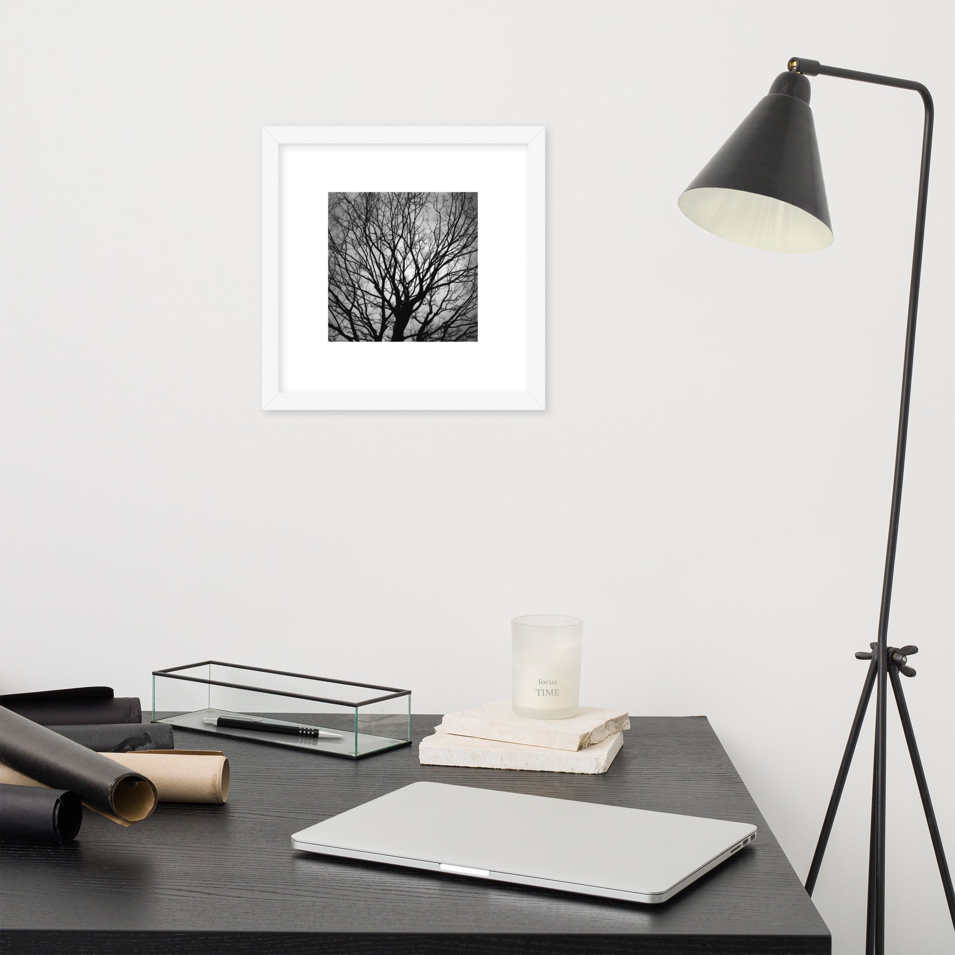 Tree B and W Framed Matte Paper Poster White
