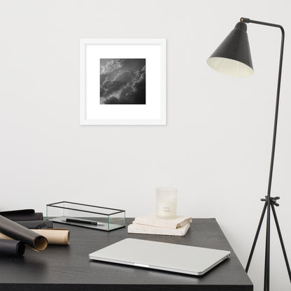 Light Rays through Clouds (B&W) - Framed Matte Paper Poster White