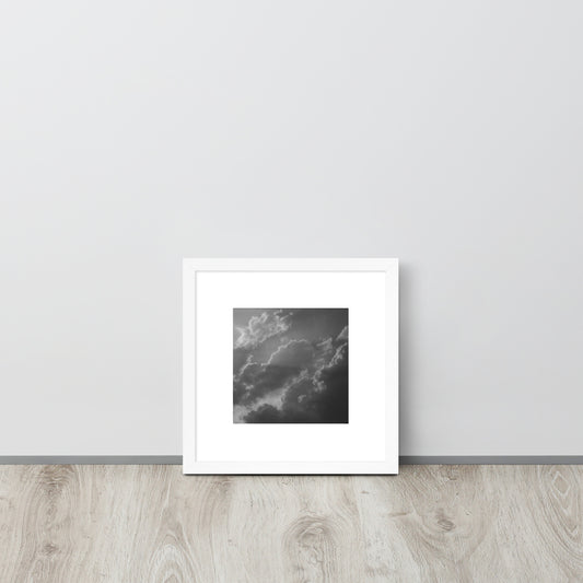 Light Rays through Clouds (B&W) - Framed Matte Paper Poster White