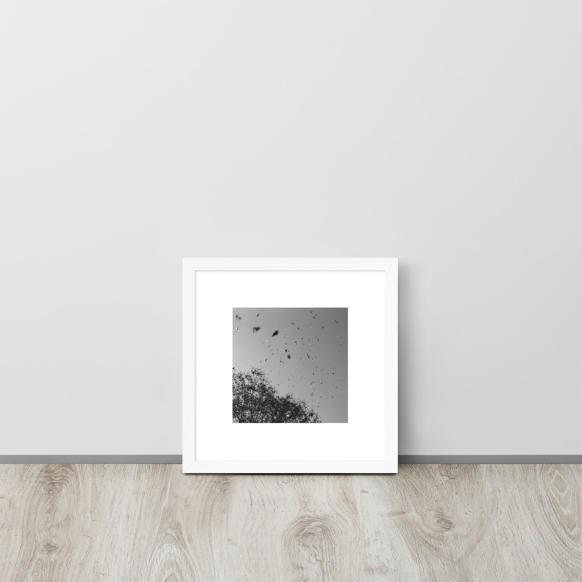 Leaves Dancing in Wind (B&W) - Framed Matte Paper Poster White