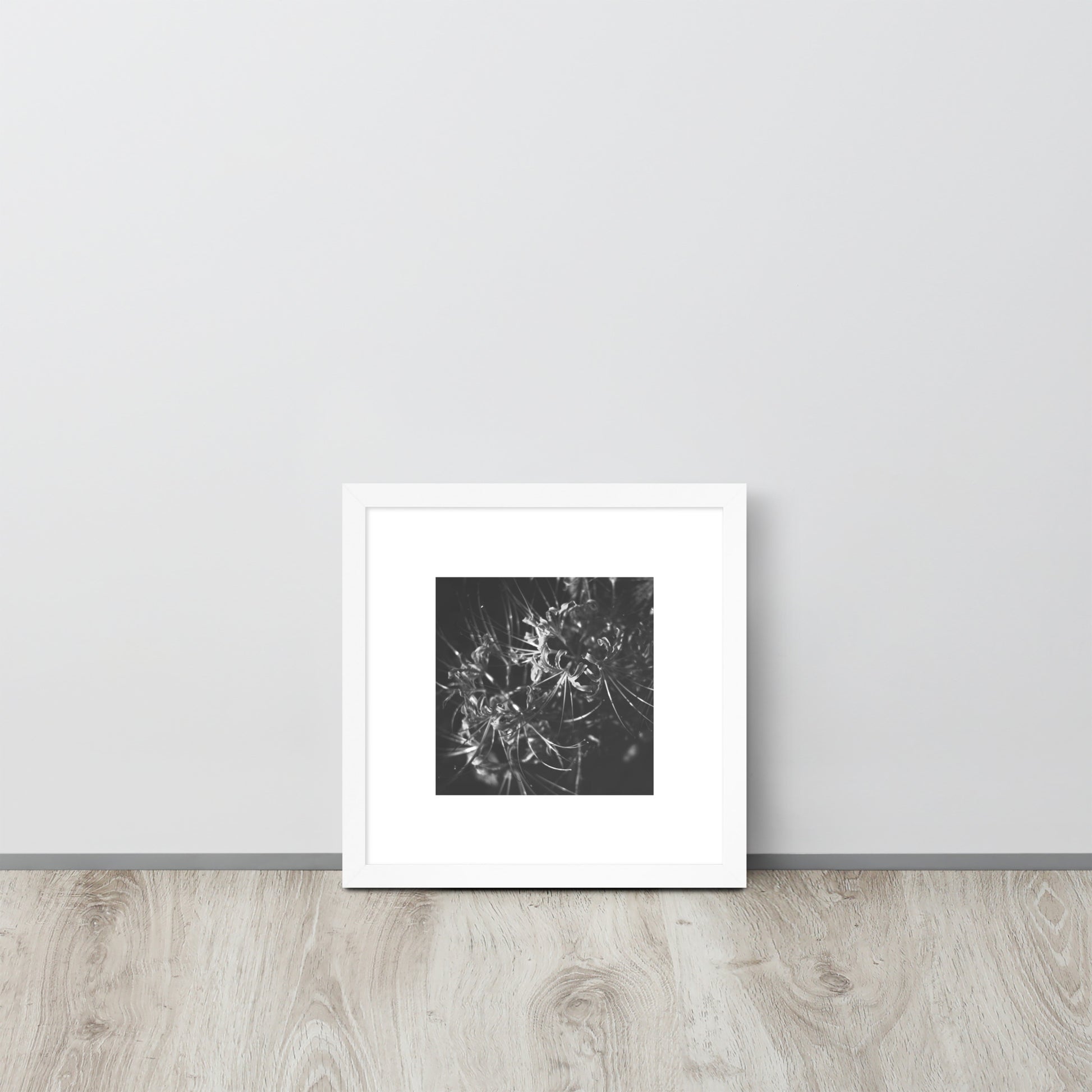Red Spider Lily (B&W) framed matte paper poster, white frame