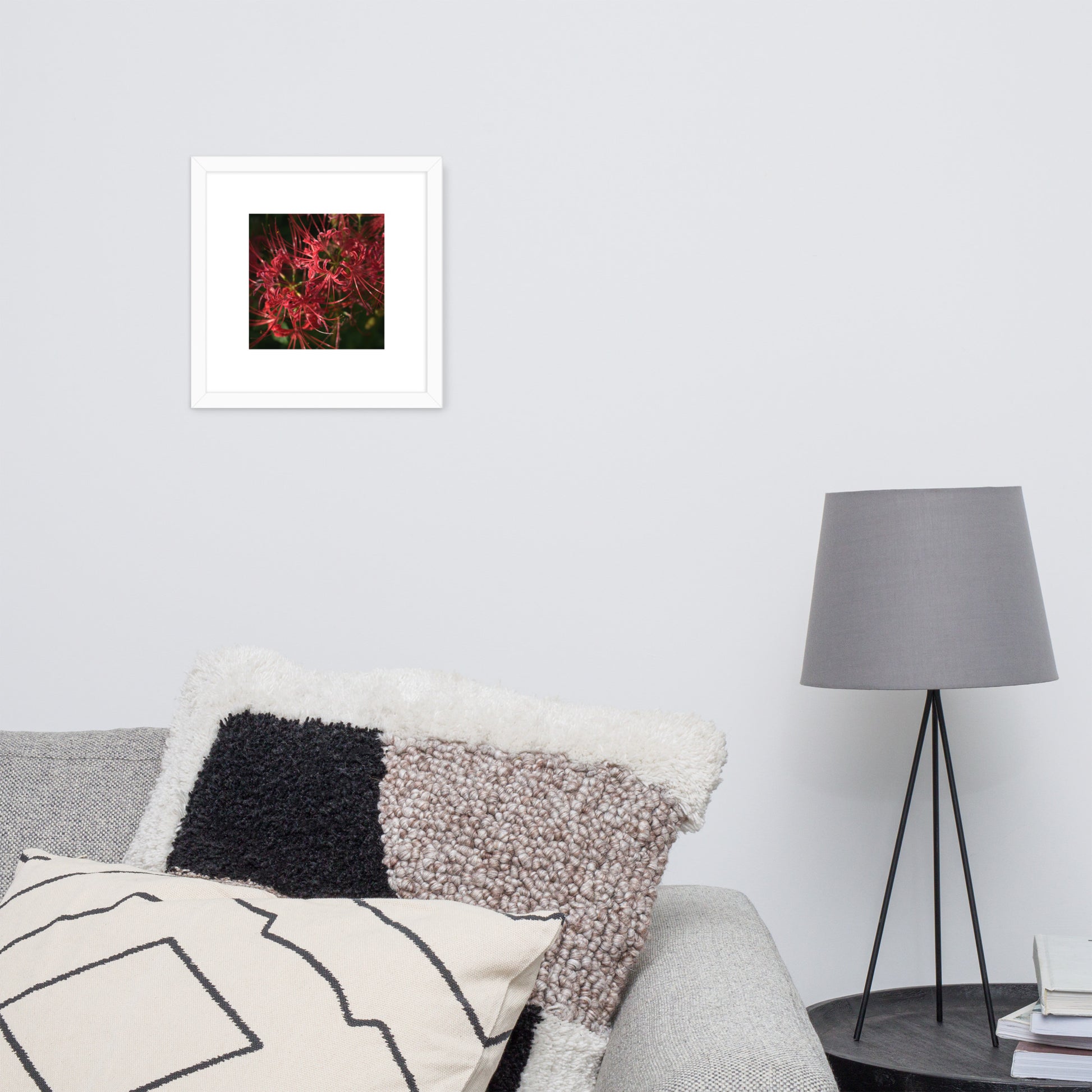 Red Spider Lily framed matte paper poster, white frame