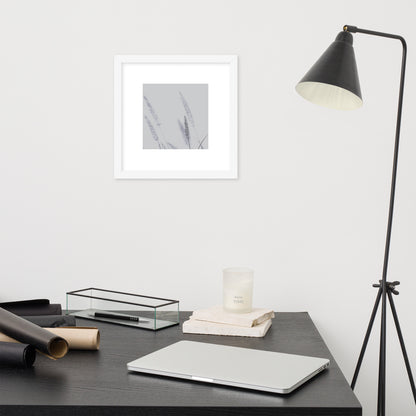 Minimalist mode style framed matte paper poster with a 'Foxtail Grass' print and a white frame / モードストリート系フレーム付きポスター（ホワイトフレーム）、「Foxtail Grass（エノコログサ）」のプリント（壁掛けアート）