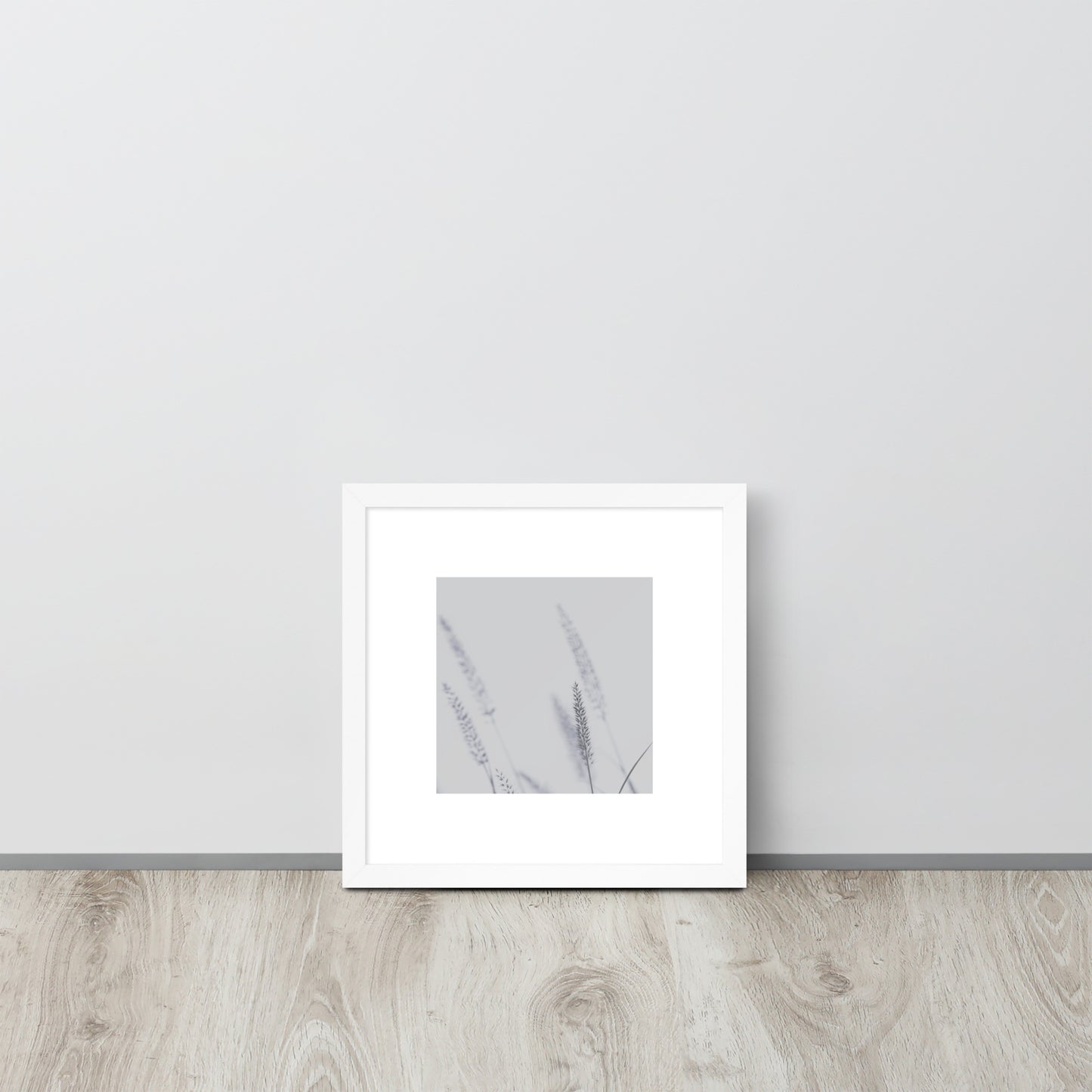 Minimalist mode style framed matte paper poster with a 'Foxtail Grass' print and a white frame / モードストリート系フレーム付きポスター（ホワイトフレーム）、「Foxtail Grass（エノコログサ）」のプリント（壁掛けアート）
