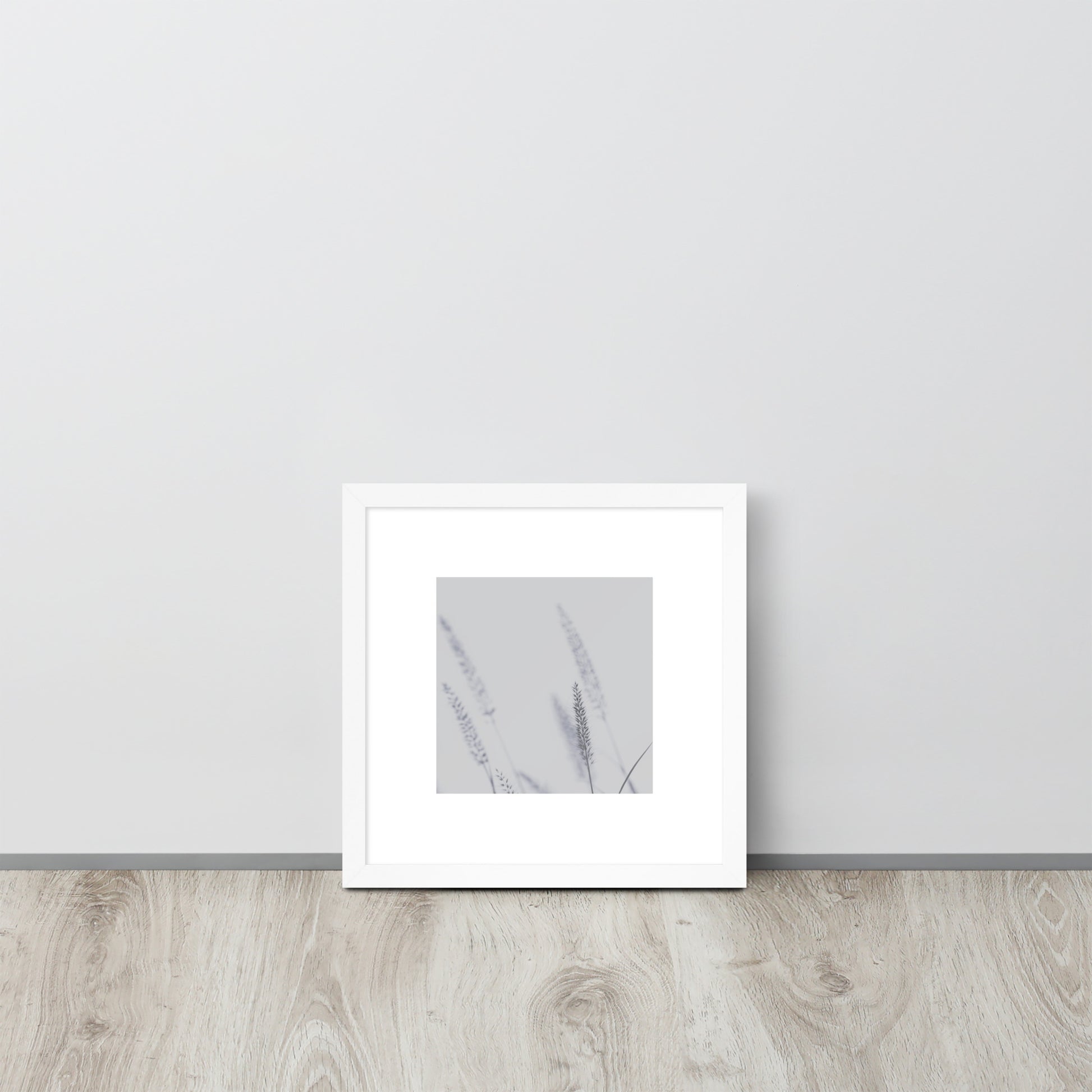 Minimalist mode style framed matte paper poster with a 'Foxtail Grass' print and a white frame / モードストリート系フレーム付きポスター（ホワイトフレーム）、「Foxtail Grass（エノコログサ）」のプリント（壁掛けアート）