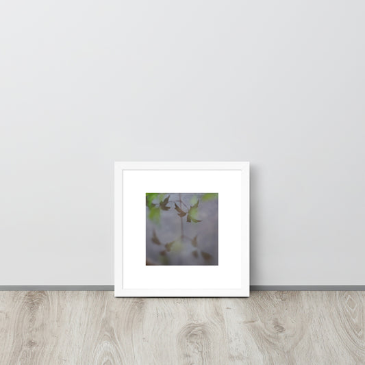 Minimalist mode style framed matte paper poster with a 'Water Surface & Leaves' art print and white frame / モードストリート系フレーム付きマット紙ポスター、「水面と葉」のアートプリント（ホワイトフレーム）
