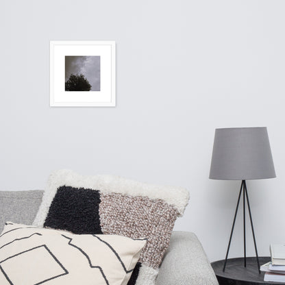 Minimalist mode style framed matte paper poster with a 'Clouds & Tree' black and white photo print and white frame / モードストリート系フレーム付きマット紙ポスター、「Clouds & Tree（雲と木）」のモノクロ写真プリント（ホワイトフレーム）