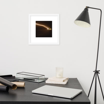 Minimalist streetwear style framed wall art in matte white, featuring a 'Night Car Lights' photograph. / Night Car Lights 額装ポスター（ホワイトフレーム）：クリーンな白枠がモダンな空間を演出する、都会的夜景のモードストリート系インテリアアート。
