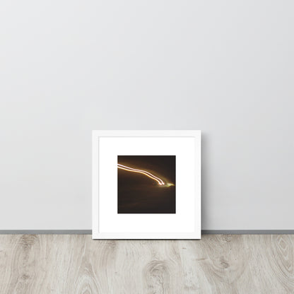 Minimalist streetwear style framed wall art in matte white, featuring a 'Night Car Lights' photograph. / Night Car Lights 額装ポスター（ホワイトフレーム）：クリーンな白枠がモダンな空間を演出する、都会的夜景のモードストリート系インテリアアート。