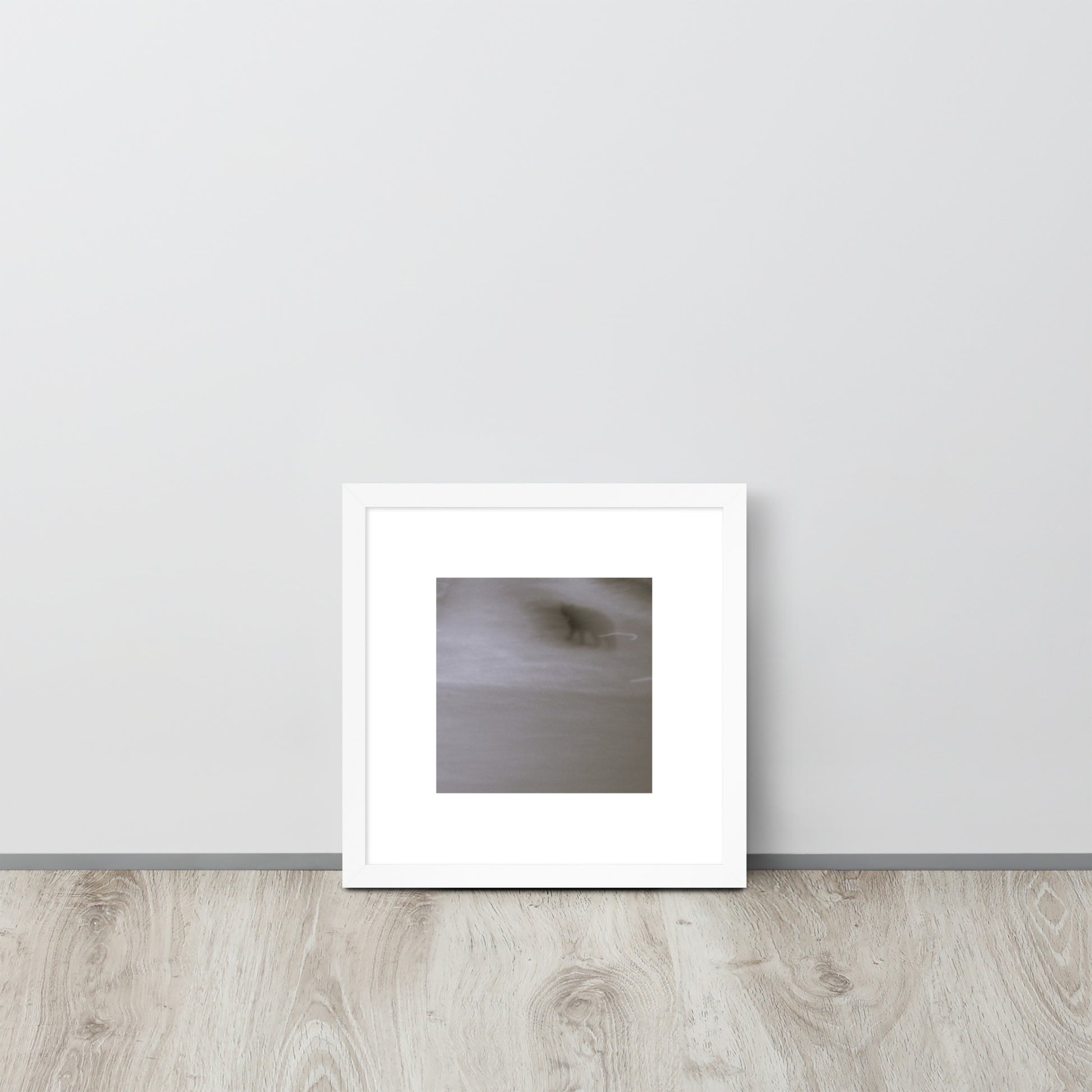 Minimalist streetwear style framed matte paper poster in white frame featuring the 'Cat (B&W)' photo art. / モードストリート系フレーム付きマットペーパーポスター（ホワイトフレーム）：「猫（モノクロ）」のフォトアートを配したデザイン。