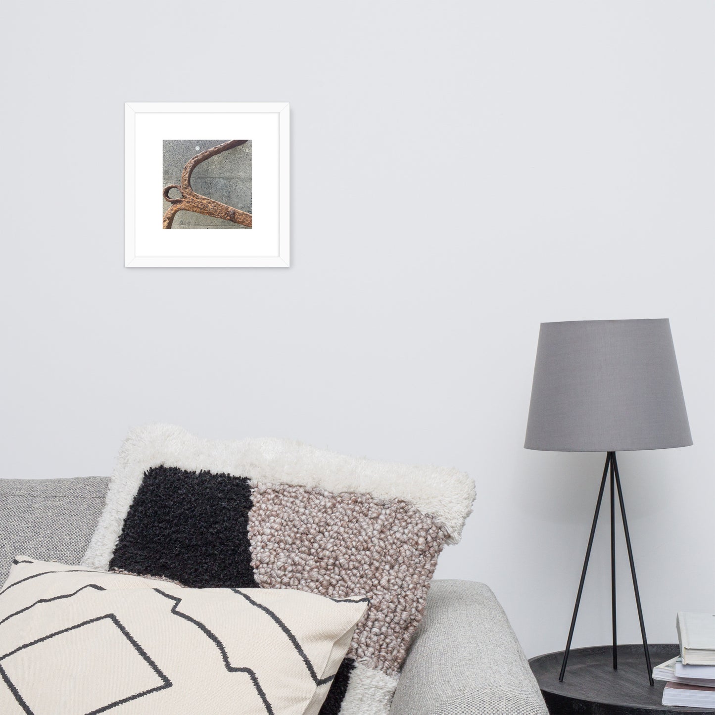 Minimalist streetwear style framed matte paper poster in white frame featuring the 'Anchor' photo art. / モードストリート系フレーム付きマットペーパーポスター（ホワイトフレーム）：「アンカー（錨）」のフォトアートを配したデザイン。