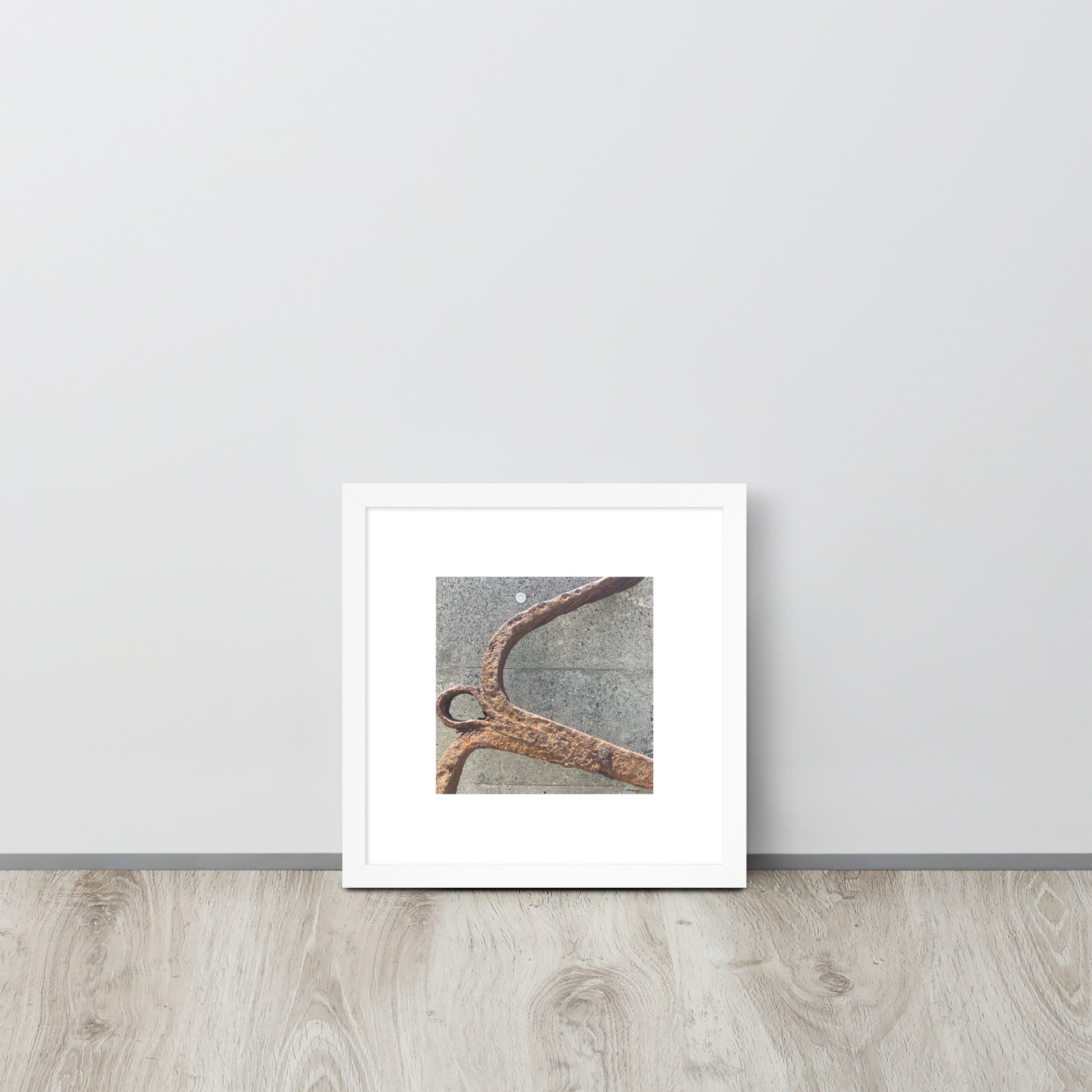 Minimalist streetwear style framed matte paper poster in white frame featuring the 'Anchor' photo art. / モードストリート系フレーム付きマットペーパーポスター（ホワイトフレーム）：「アンカー（錨）」のフォトアートを配したデザイン。